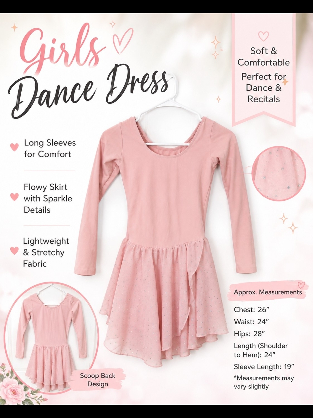 Arshiner Girls Pink Sparkle Skirt Dance Dress Size 160